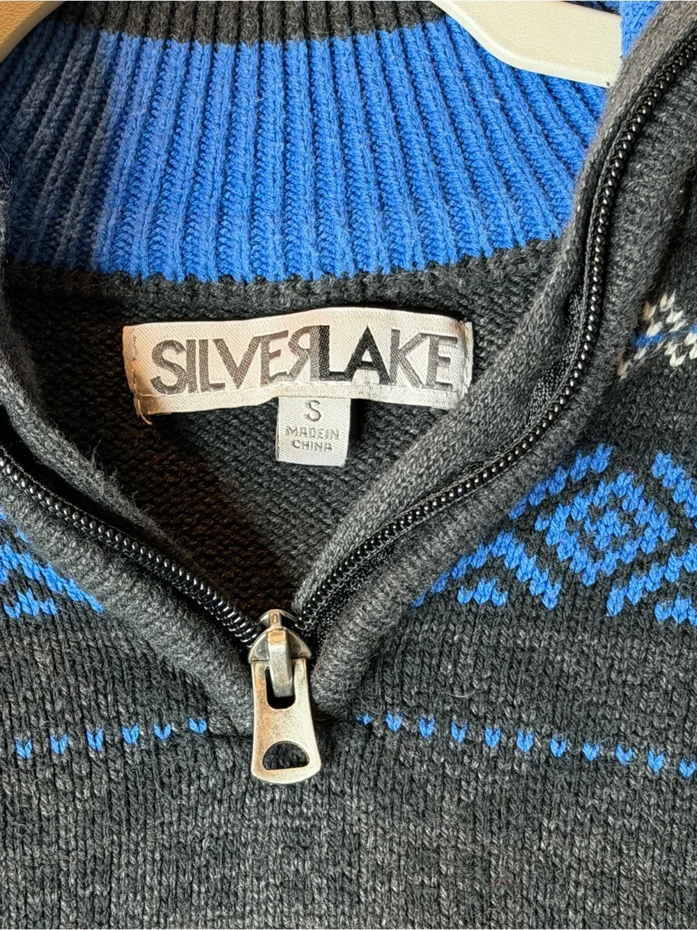 Silverlake Size 8 (S) Boys' Charcoal Half-Zip Sweater with Blue Fair Isle Yoke